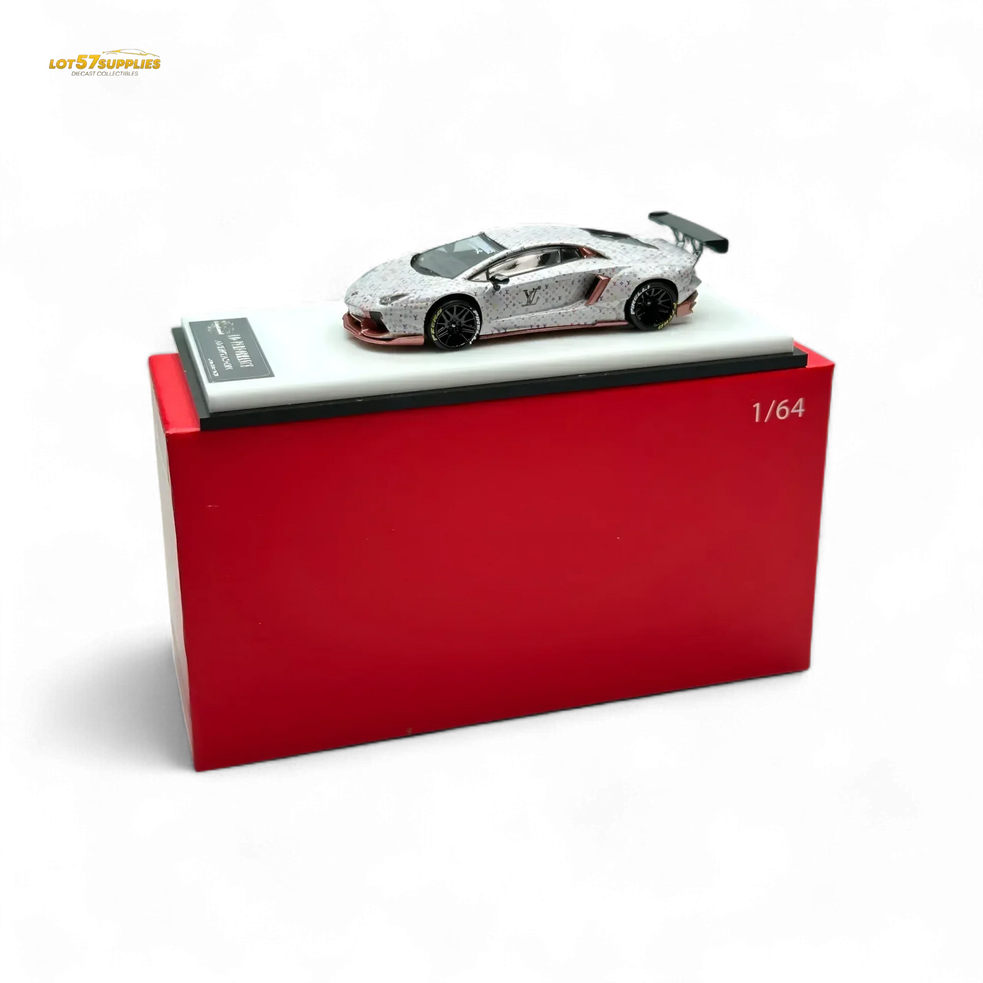 King Model Lamborghini Aventador LP700-4 LB 1.0 White LV Livery 1:64 - ToylandEU