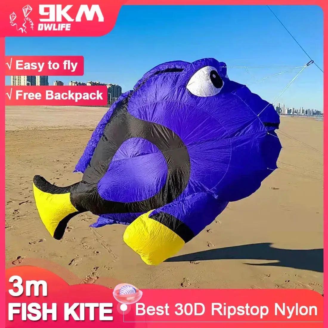  Blue Fish Kite 3m Ripstop Nylon With Bag For Adults -  ToylandEU™