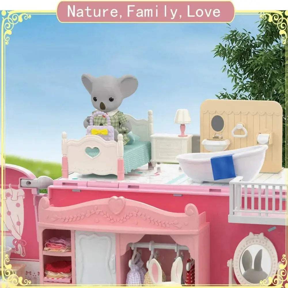 Koala Tour Bus Dollhouse Set With Miniature Play House - ToylandEU