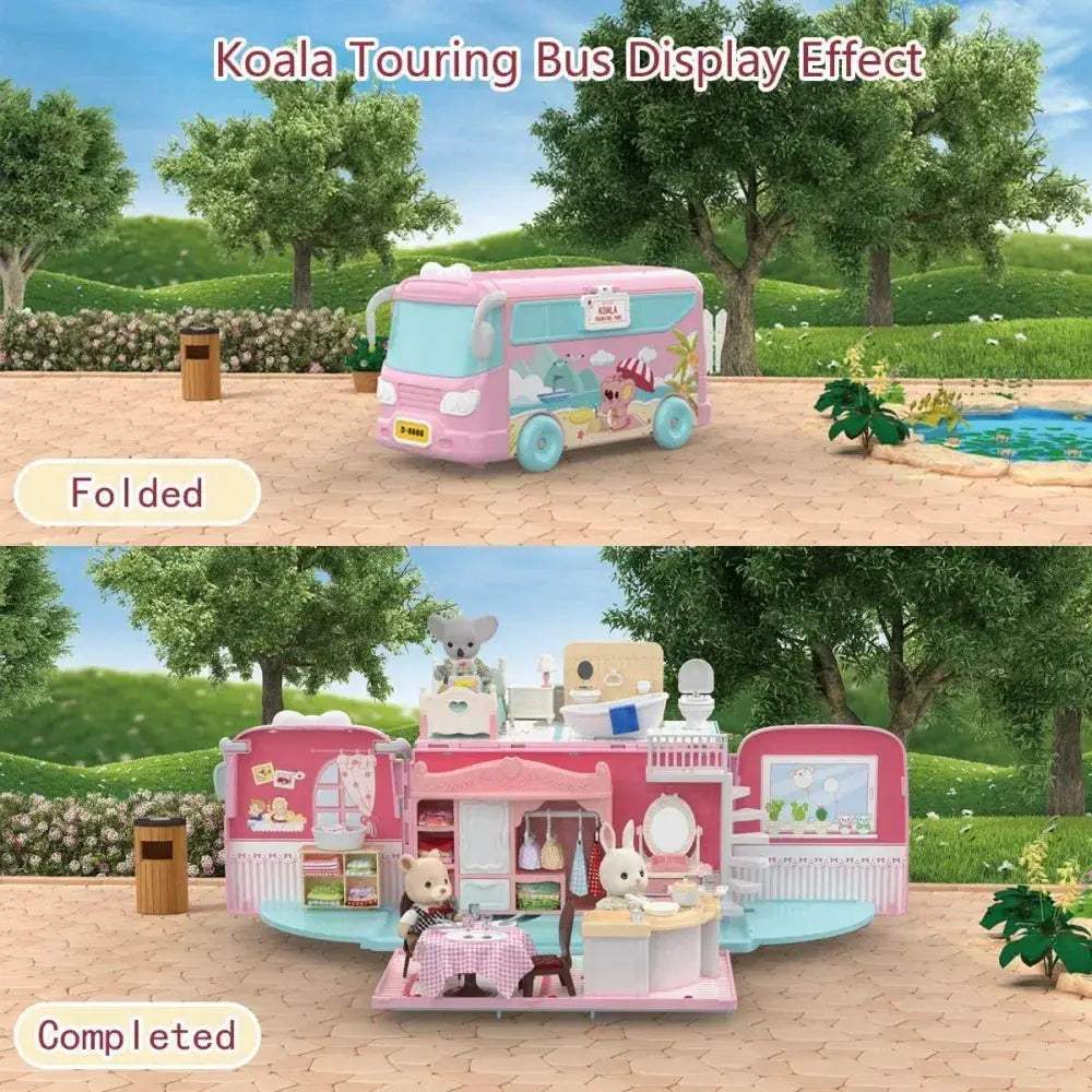 Koala Tour Bus Dollhouse Set With Miniature Play House - ToylandEU