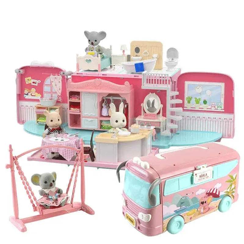 Koala Tour Bus Dollhouse Set With Miniature Play House - ToylandEU