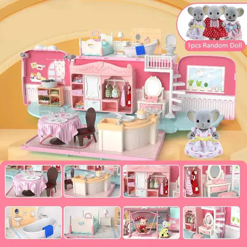 Koala Tour Bus Dollhouse Set With Miniature Play House - ToylandEU