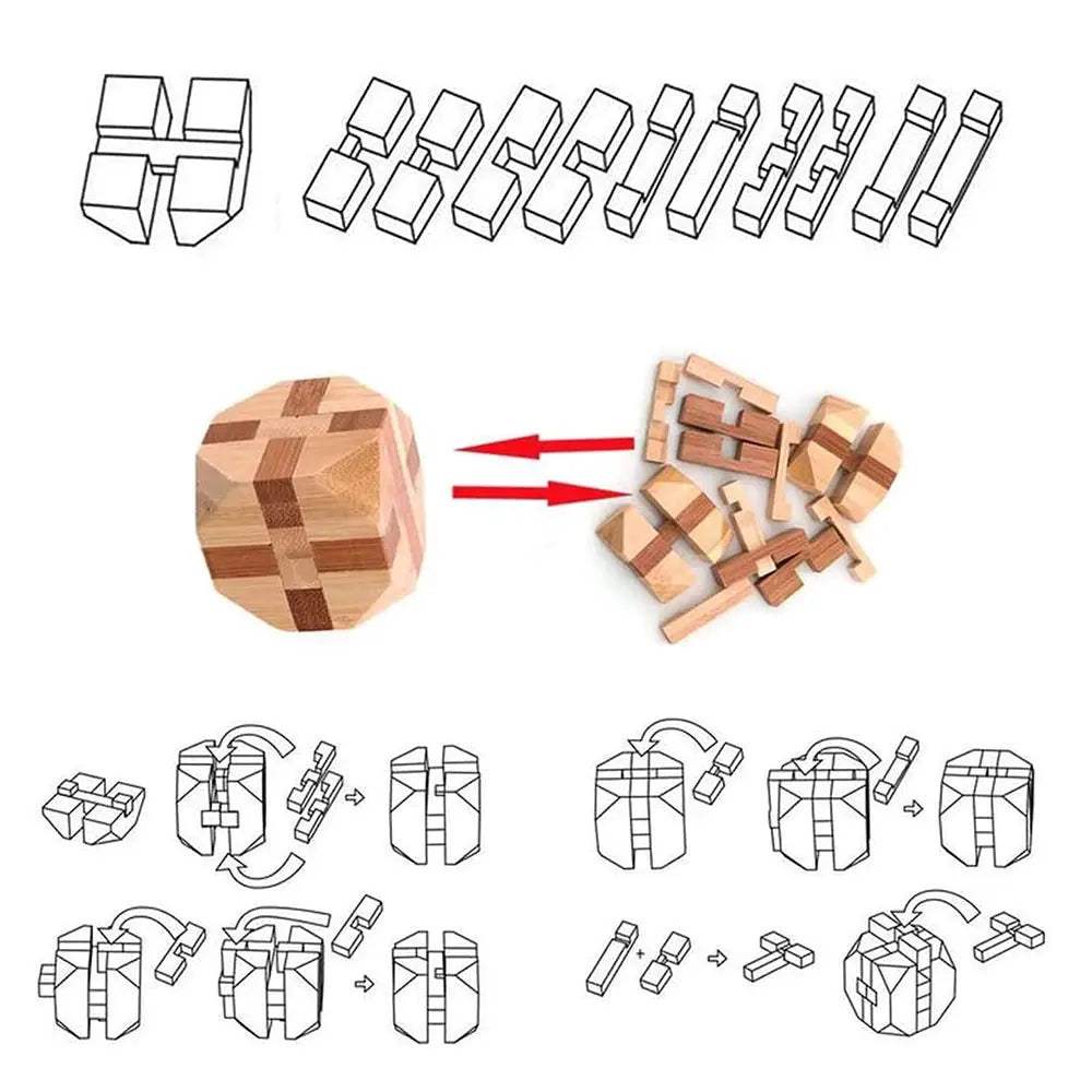Kongming Lock Bamboo Puzzle 3D Brain Teaser Educational Gift - ToylandEU