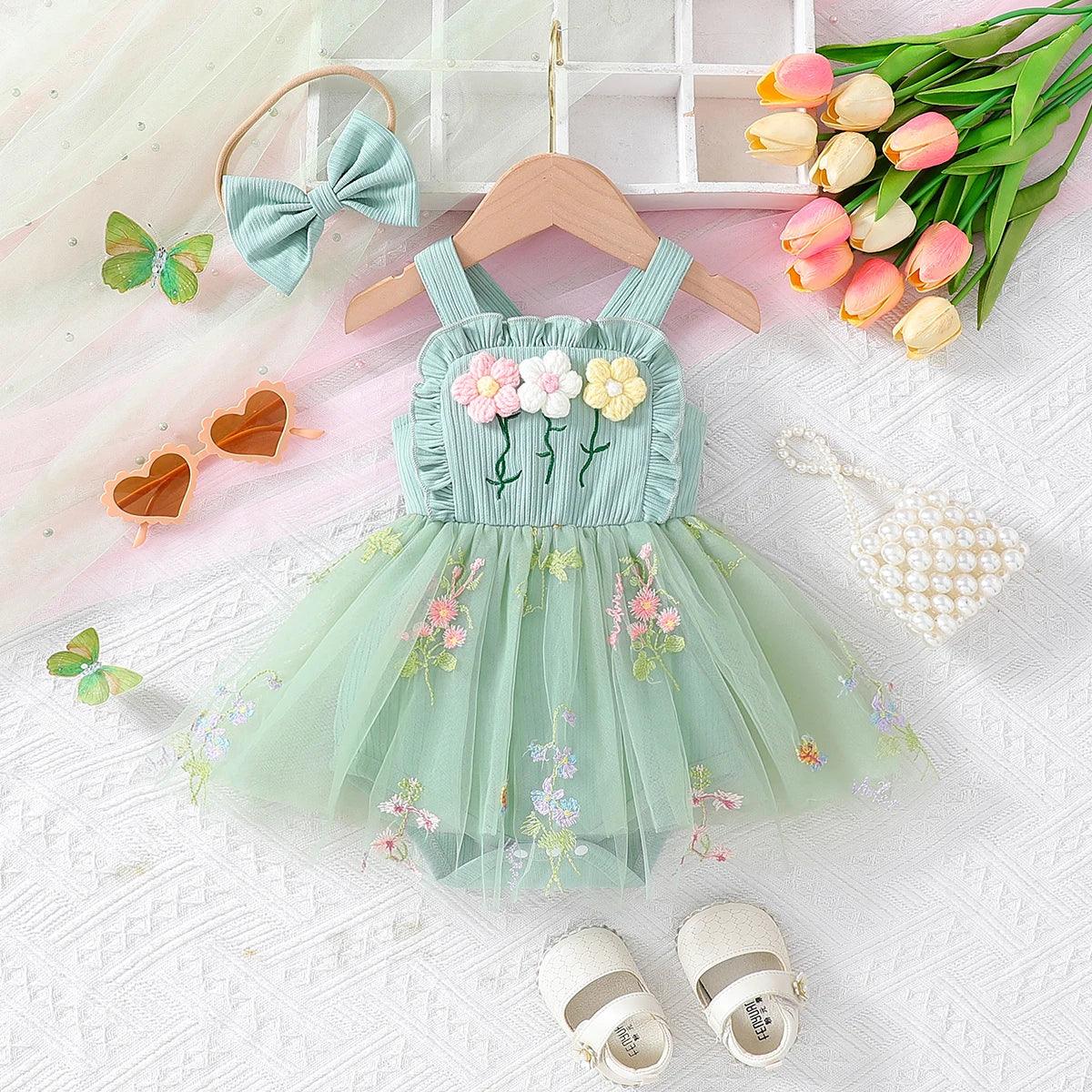 Korean Style Baby Girl Dress With 3D Embroidery Set - ToylandEU