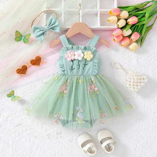 Korean Style Baby Girl Dress With 3D Embroidery Set - ToylandEU