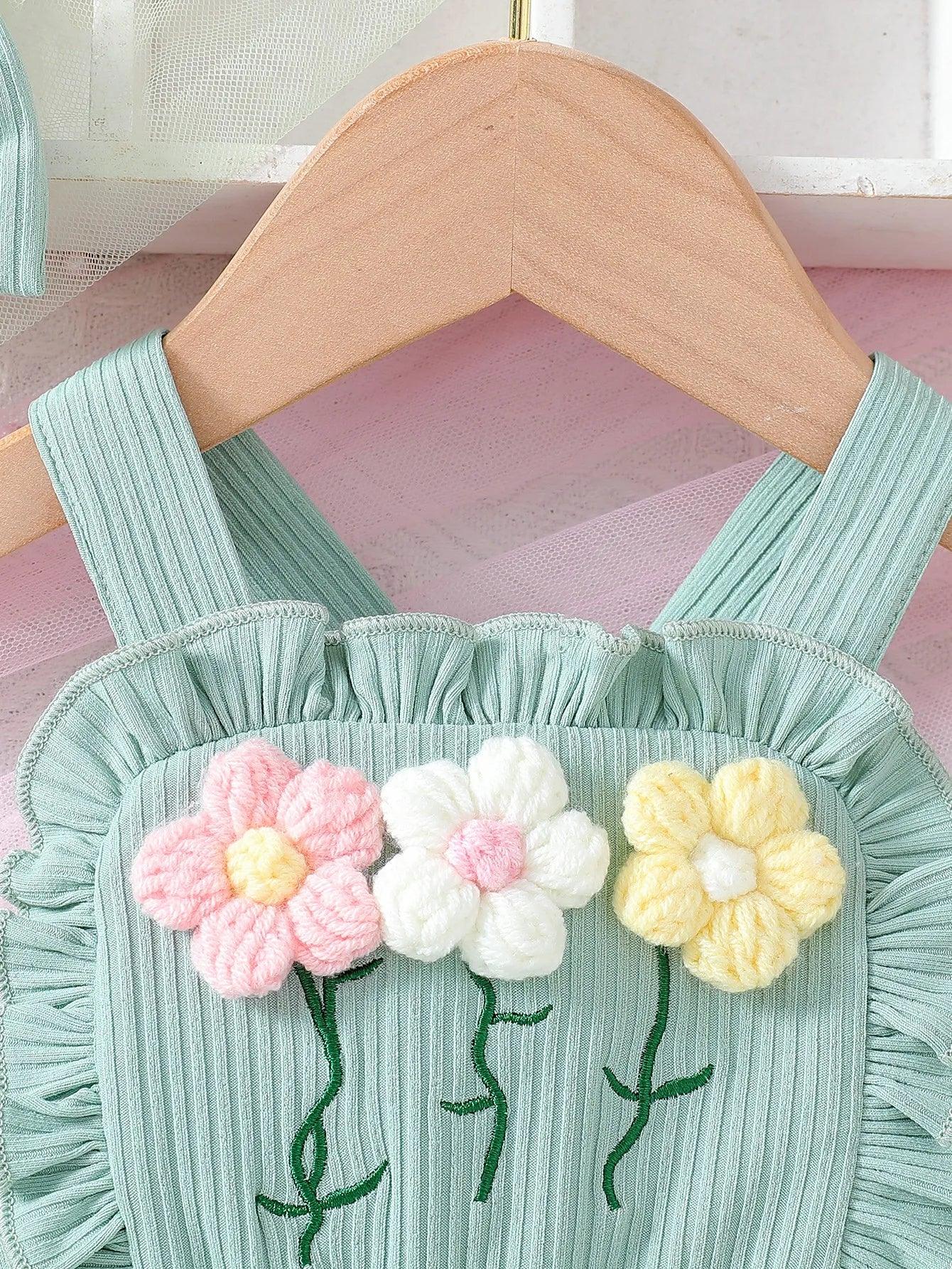 Korean Style Baby Girl Dress With 3D Embroidery Set - ToylandEU