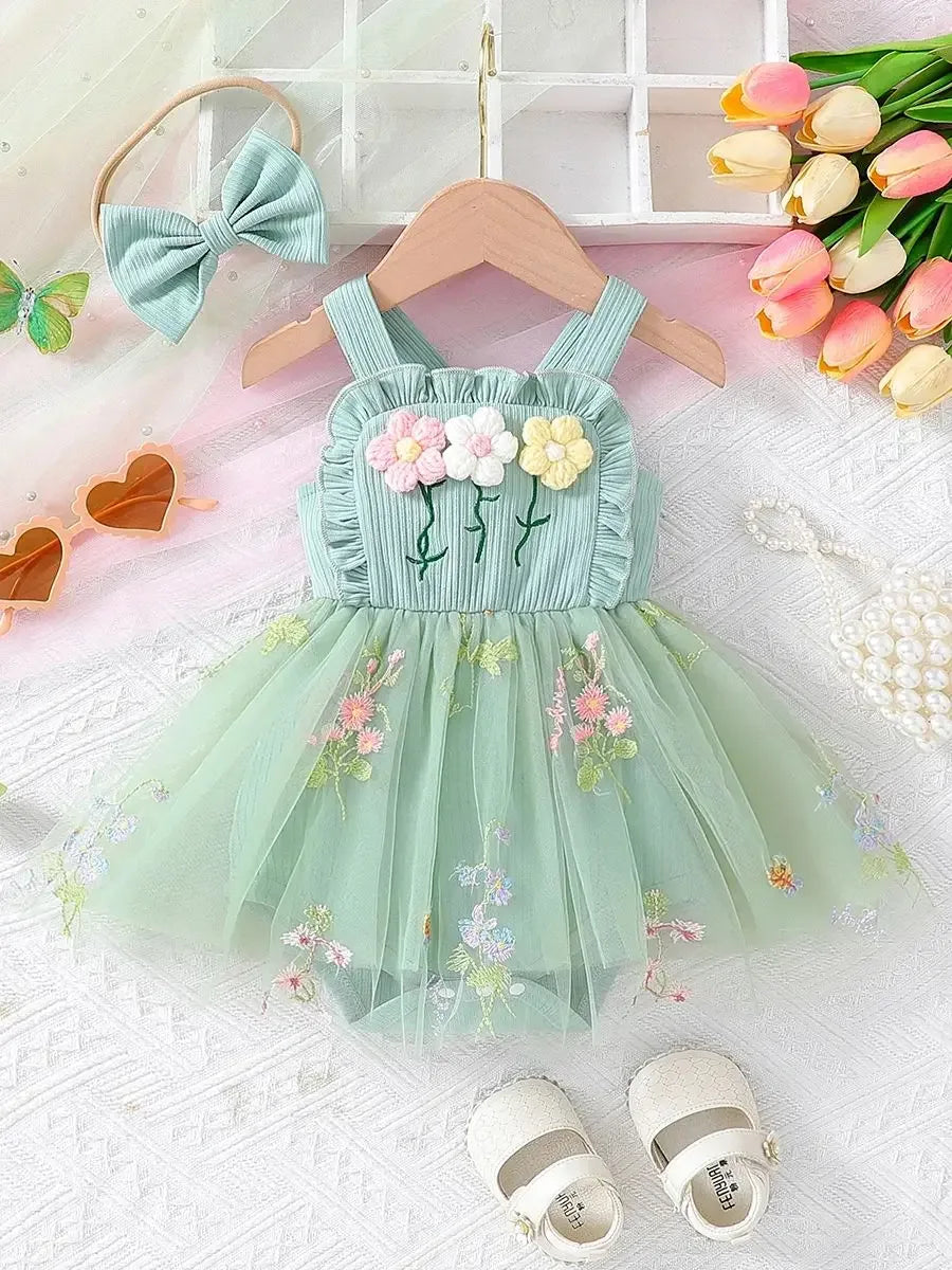Korean Style Baby Girl Dress With 3D Embroidery Set - ToylandEU
