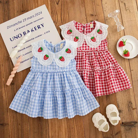  Korean Style Toddler Dress Red Embroidery Cotton -  ToylandEU™