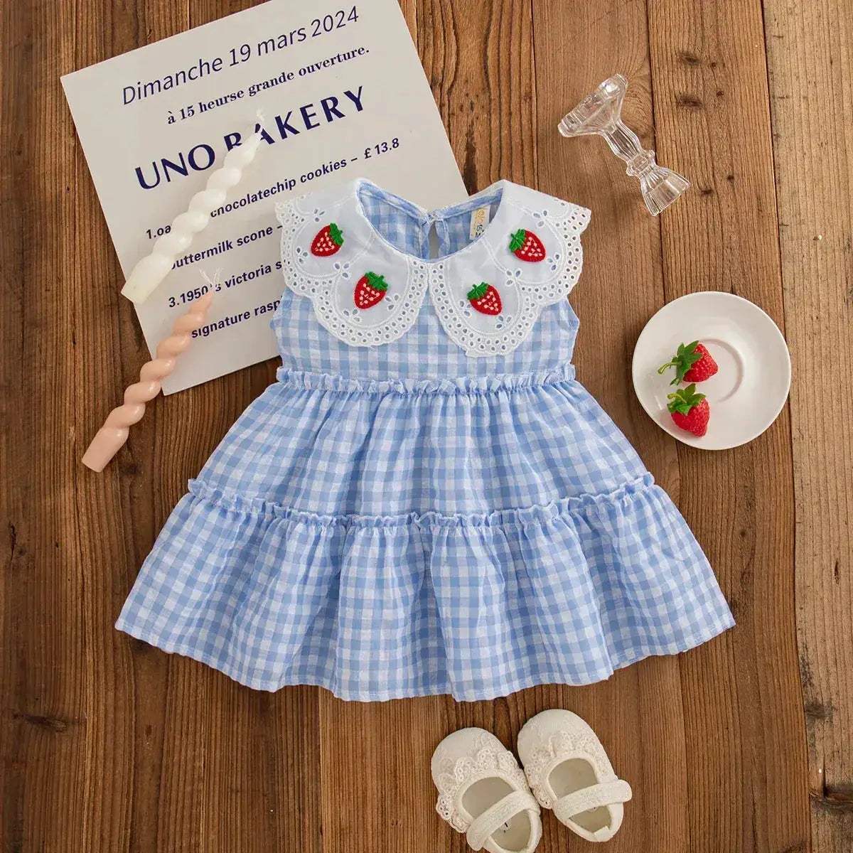 Korean Style Toddler Dress Red Strawberry Embroidery Sleeveless - ToylandEU
