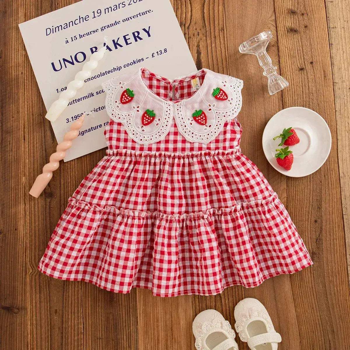 Korean Style Toddler Dress Red Strawberry Embroidery Sleeveless - ToylandEU
