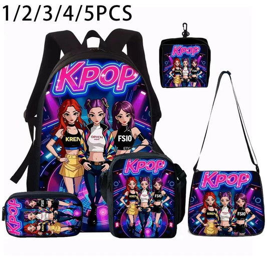  Kpop Group Print Backpack Set Lightweight School Bags 