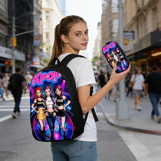  Kpop Group Print Backpack Set Lightweight School Bags 