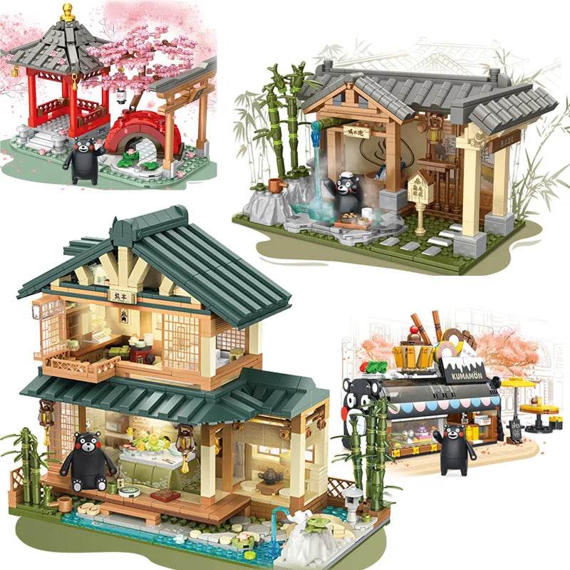 Kumamon Bear City Building Blocks Set with LED Lights & Sakura Vibes - ToylandEU
