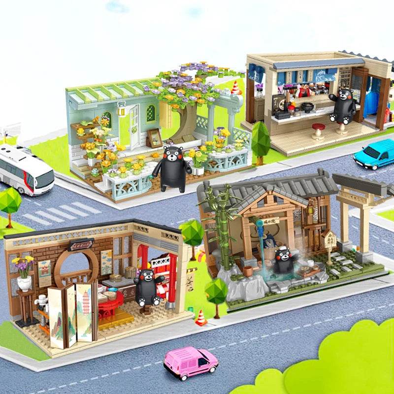 Kumamon Bear City Building Blocks Set with LED Lights & Sakura Vibes - ToylandEU
