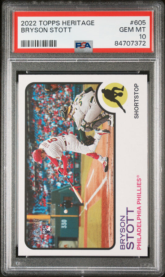 Bryson Stott 2022 Topps Heritage Rookie Card PSA 10
