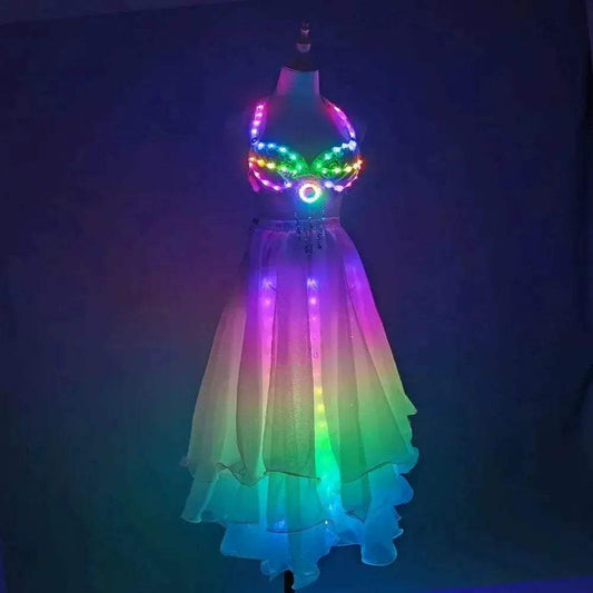 LED Color Lights Women Belly Dance Split Skirt Costumes - ToylandEU