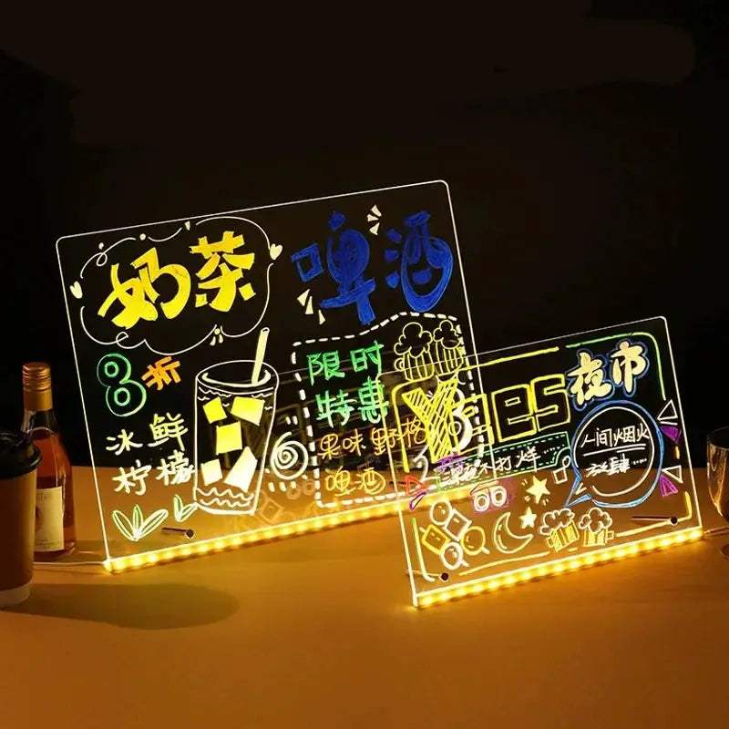 LED Drawing Board DIY Acrylic Board with Colour Pens LED Note Board Kid Drawing Toy Luminous Blackboard Wordpad with Night Light - ToylandEU