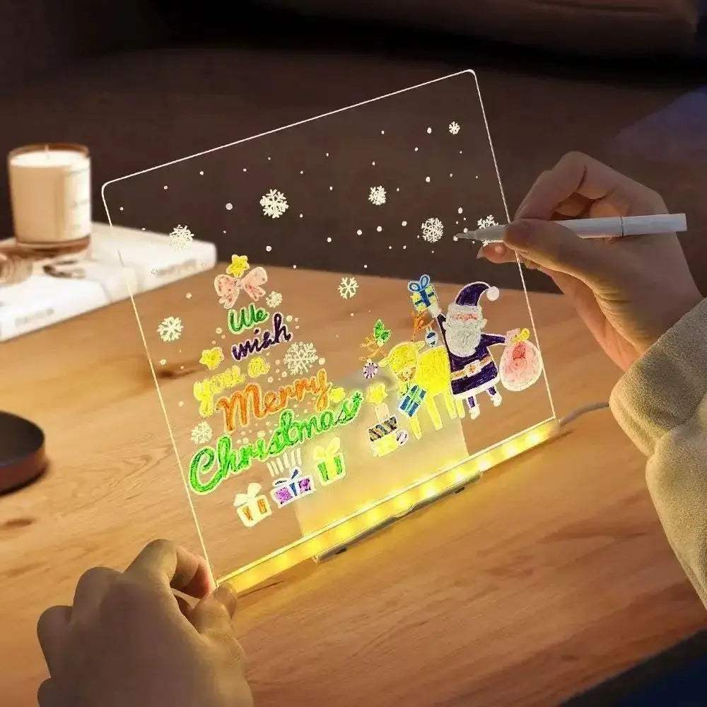LED Drawing Board DIY Acrylic Board with Colour Pens LED Note Board Kid Drawing Toy Luminous Blackboard Wordpad with Night Light - ToylandEU