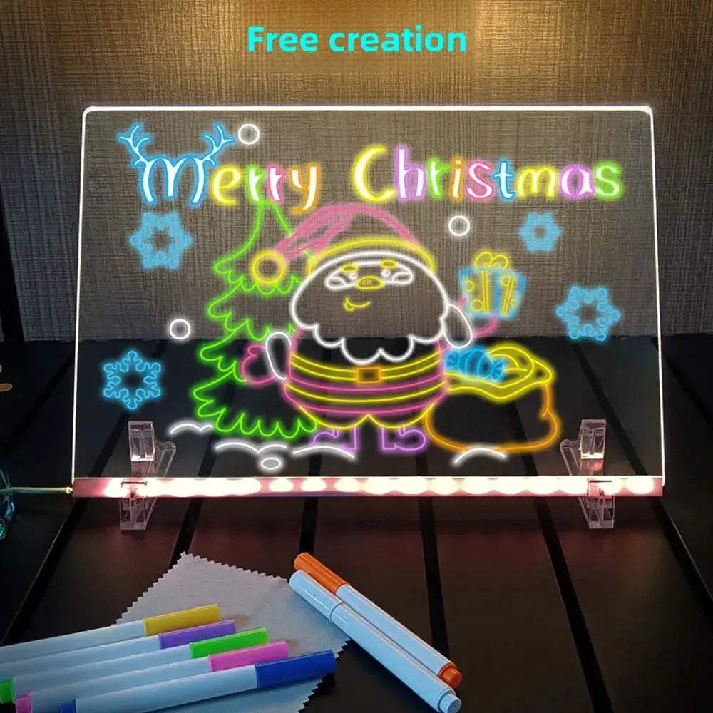 LED Drawing Board DIY Acrylic Board with Colour Pens LED Note Board Kid Drawing Toy Luminous Blackboard Wordpad with Night Light - ToylandEU