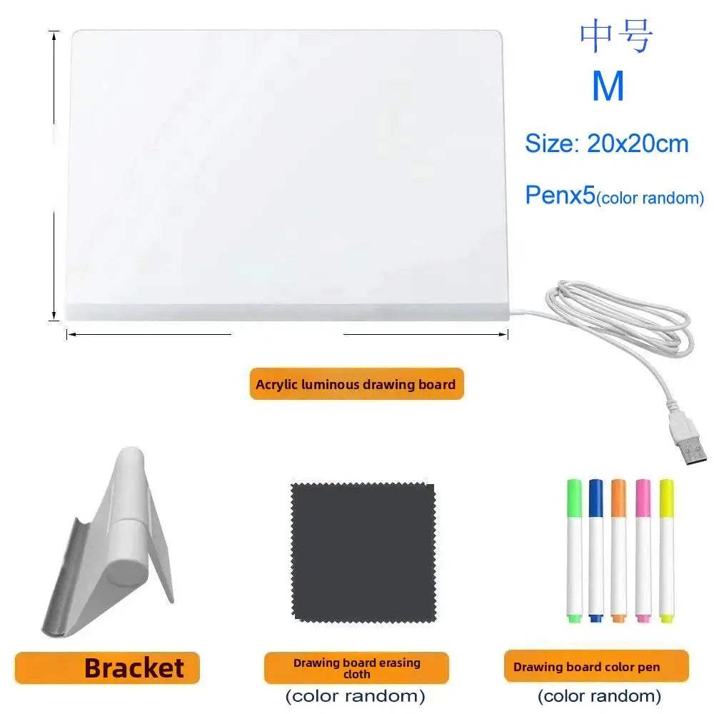 LED Drawing Board DIY Acrylic Board with Colour Pens LED Note Board Kid Drawing Toy Luminous Blackboard Wordpad with Night Light - ToylandEU