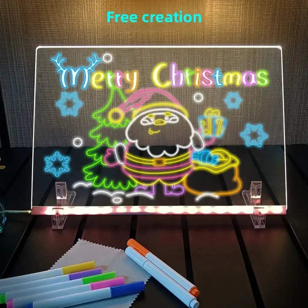 LED Drawing Board DIY Acrylic Board with Colour Pens LED Note Board Kid Drawing Toy Luminous Wordpad Blackboard with Night Light - ToylandEU