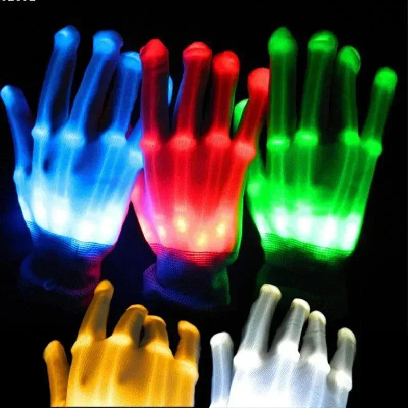 LED Gloves Neon Skull Flashing Lights For Halloween - ToylandEU