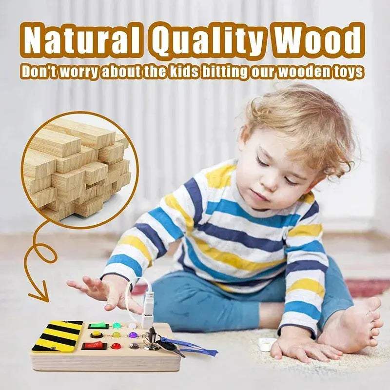LED Light Busy Board for Babies Sensory Wooden Toy - ToylandEU