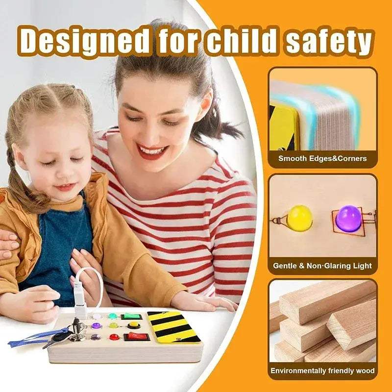 LED Light Busy Board for Babies Sensory Wooden Toy - ToylandEU