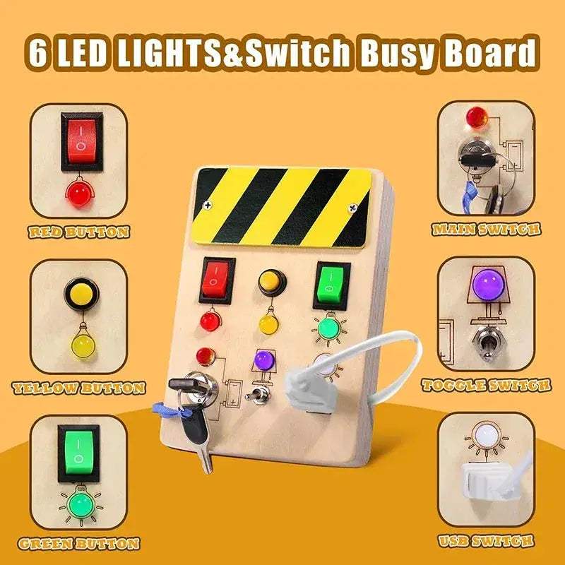 LED Light Busy Board for Babies Sensory Wooden Toy - ToylandEU