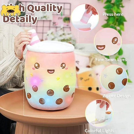 LED Light-Up Boba Plush Bubble Tea Pillow - Cute & Cozy Decor! - ToylandEU