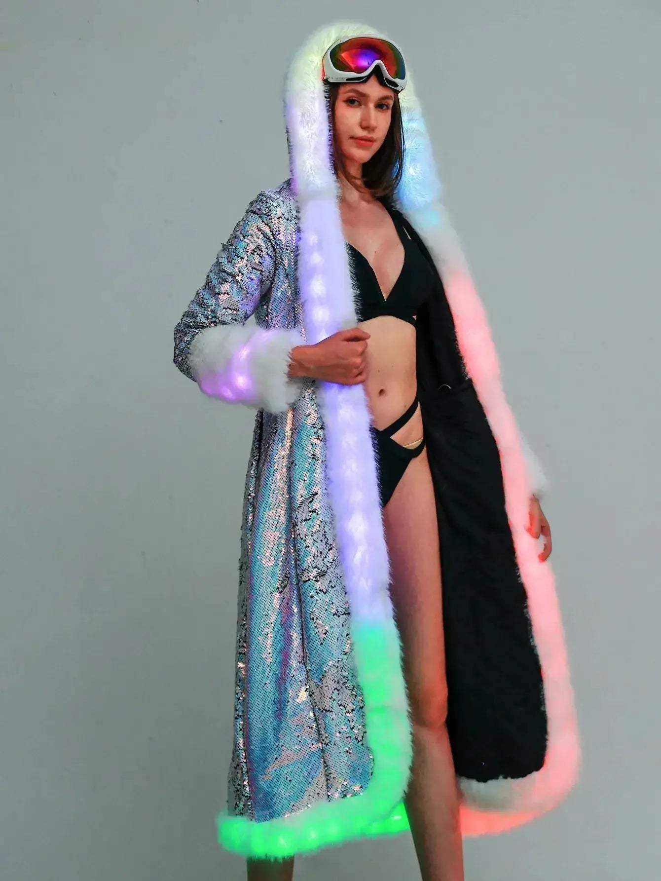 LED Light Up Faux Fur Rave Jacket For Dance Performances - ToylandEU