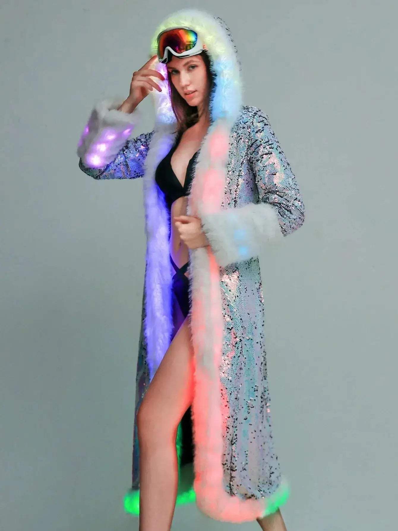 LED Light Up Faux Fur Rave Jacket For Dance Performances - ToylandEU
