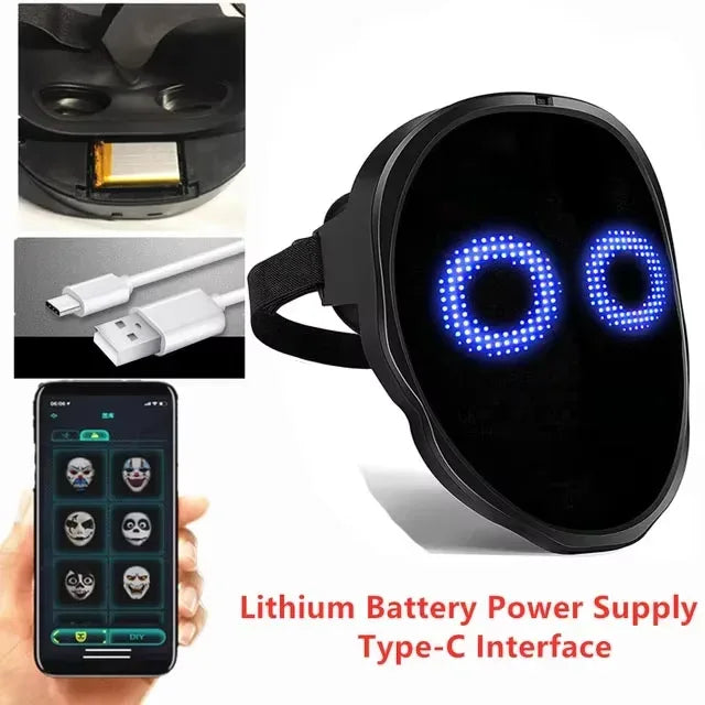 LED Mask With Bluetooth App Control Programmable Face Transformations - ToylandEU