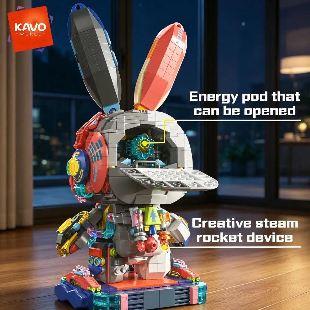 LED Robot Rabbit Building Blocks | 1377 Pcs Light Up | Toylandeu™