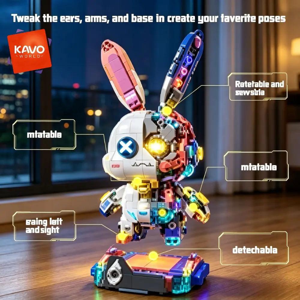 LED Robot Rabbit Building Blocks | 1377 Pcs Light Up | Toylandeu™
