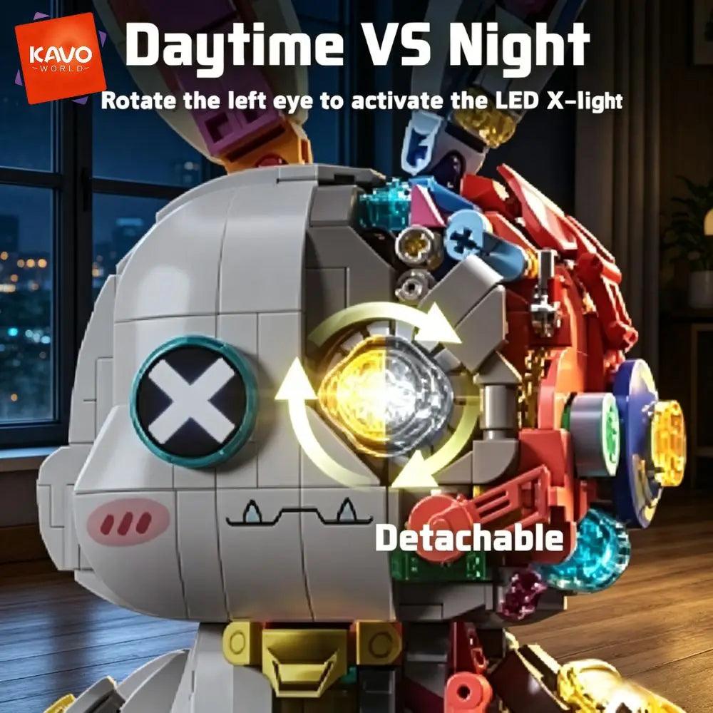 LED Robot Rabbit Building Blocks | 1377 Pcs Light Up | Toylandeu™