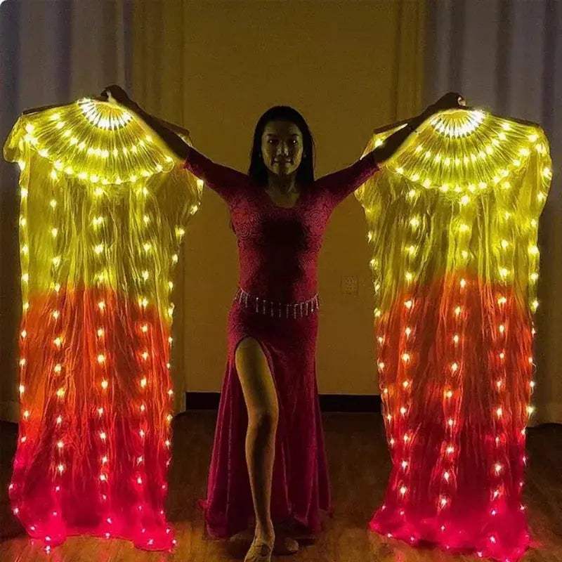 LED Silk Fans Belly Dancing 150cm Gradient Color Performance - ToylandEU