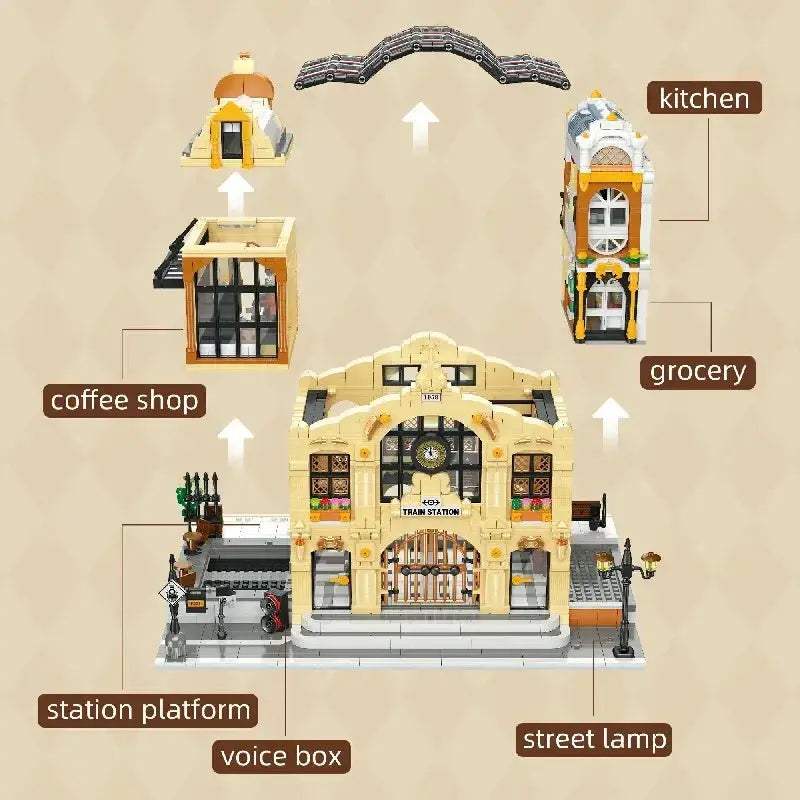 LED Train Station Building Blocks Kit For Adults And Kids - ToylandEU