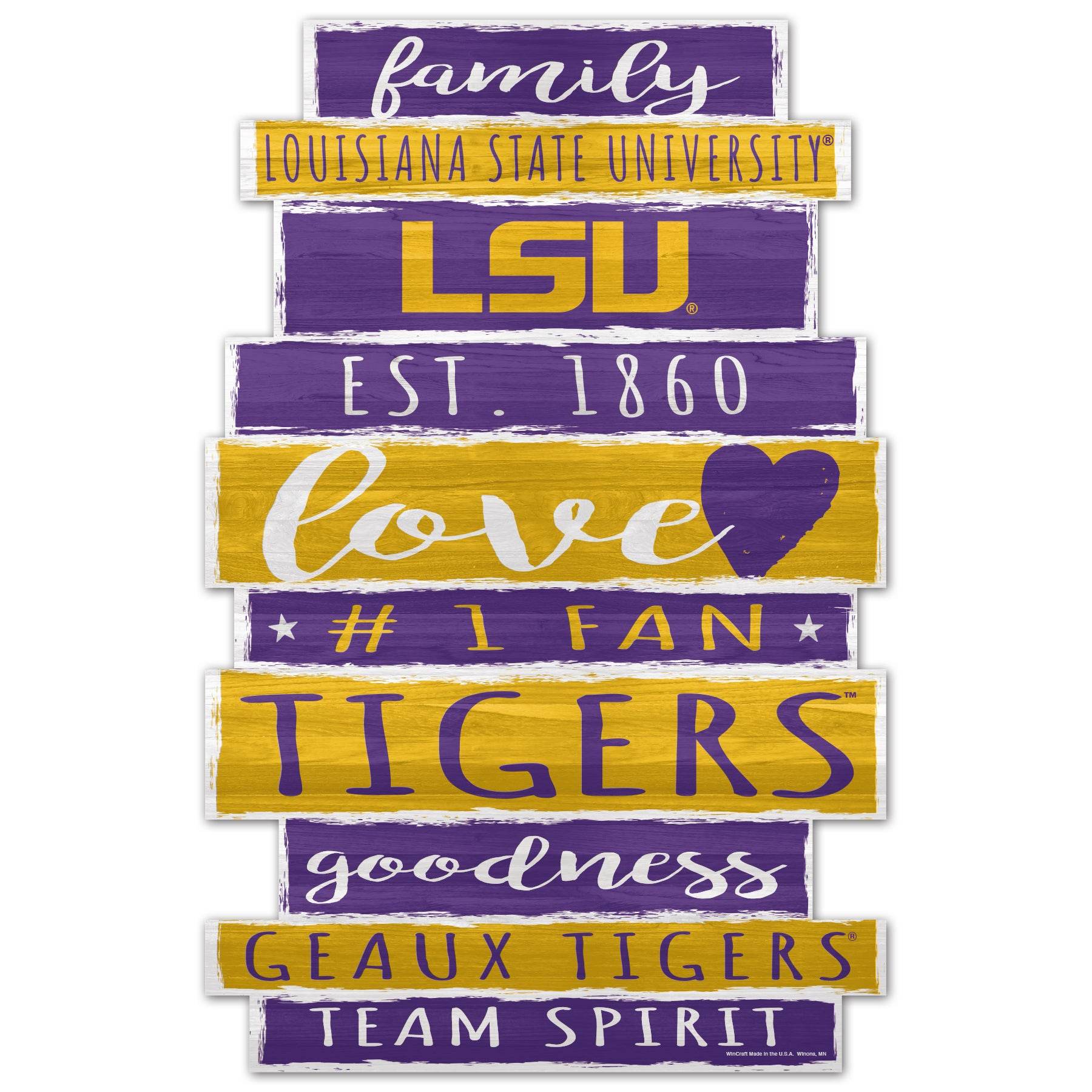 LSU Tigers 11x17 Wood Family Word Sign Decor Display - ToylandEU