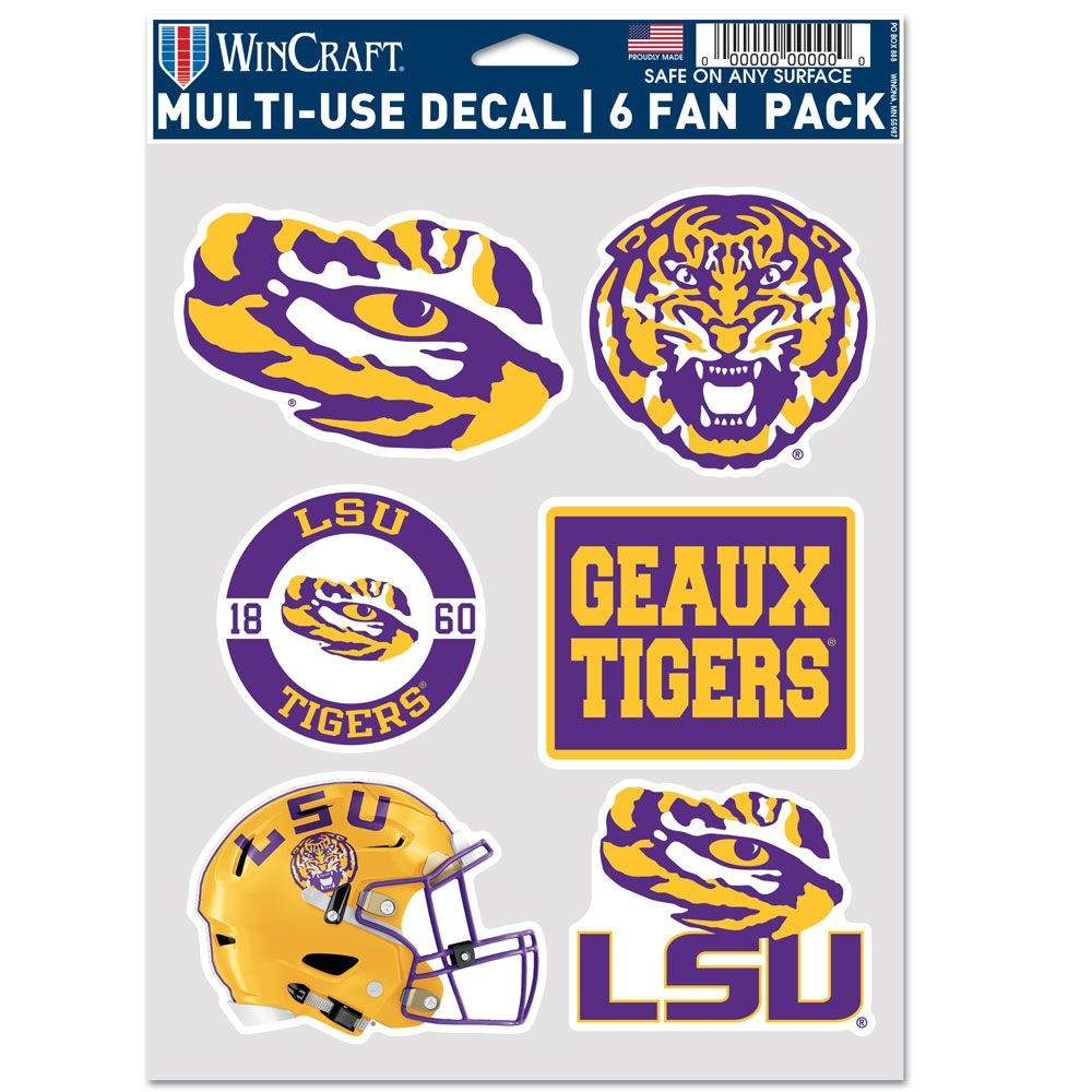 LSU Tigers Decal Multi Use Fan Pack Six Pack Made In America - ToylandEU