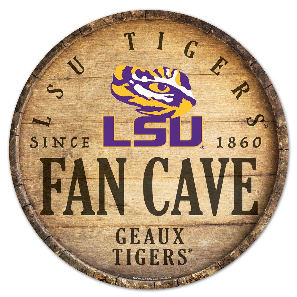 LSU Tigers Wood Sign 14 Inch Round Barrel Top Design - ToylandEU