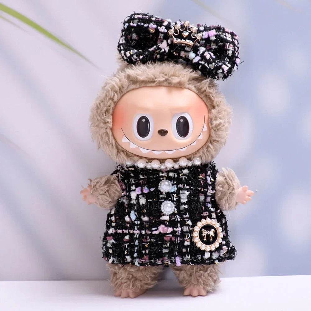 Labubu Doll Clothes 17 Cm Sitting Party Outfit Black Edge Rabbit Ear Strap Skirt Cute Accessories - ToylandEU