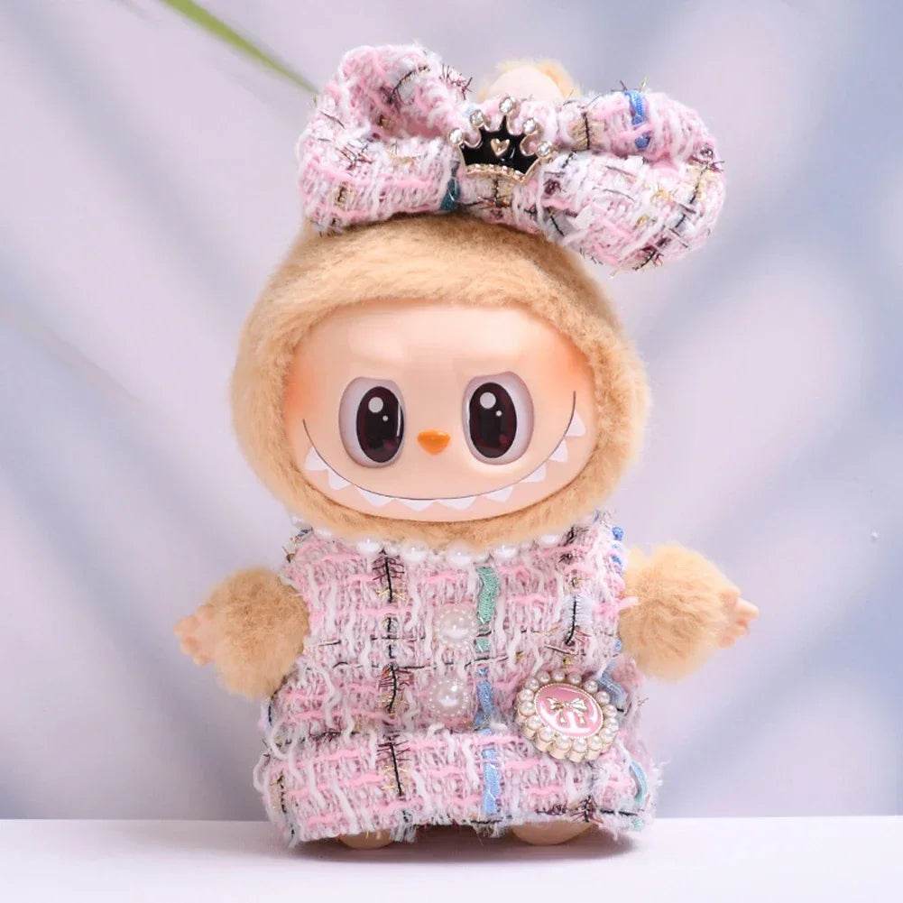 Labubu Doll Clothes 17 Cm Sitting Party Outfit Black Edge Rabbit Ear Strap Skirt Cute Accessories - ToylandEU