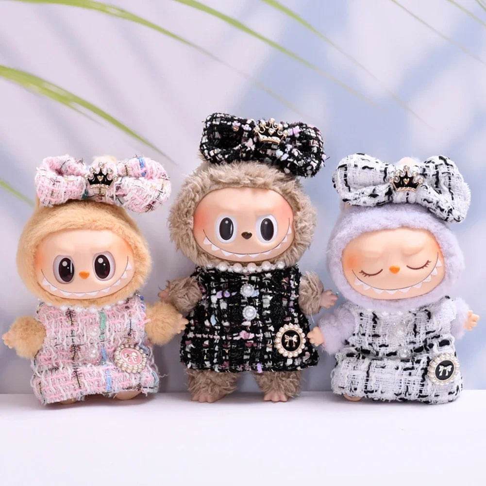 Labubu Doll Clothes 17 Cm Sitting Party Outfit Black Edge Rabbit Ear Strap Skirt Cute Accessories - ToylandEU