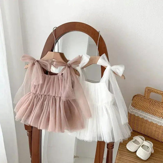  Lace Sleeveless Baby Girl Dress Mesh Bodice Cotton Comfort -  ToylandEU™