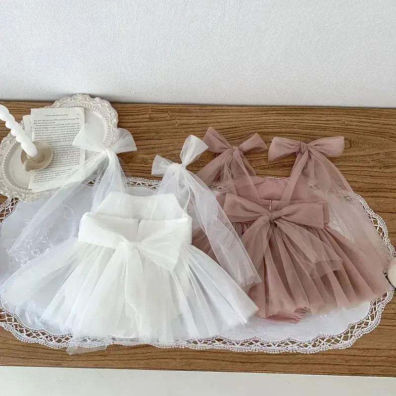 Lace Sleeveless Baby Girl Dress With Mesh Bodice For Party - ToylandEU