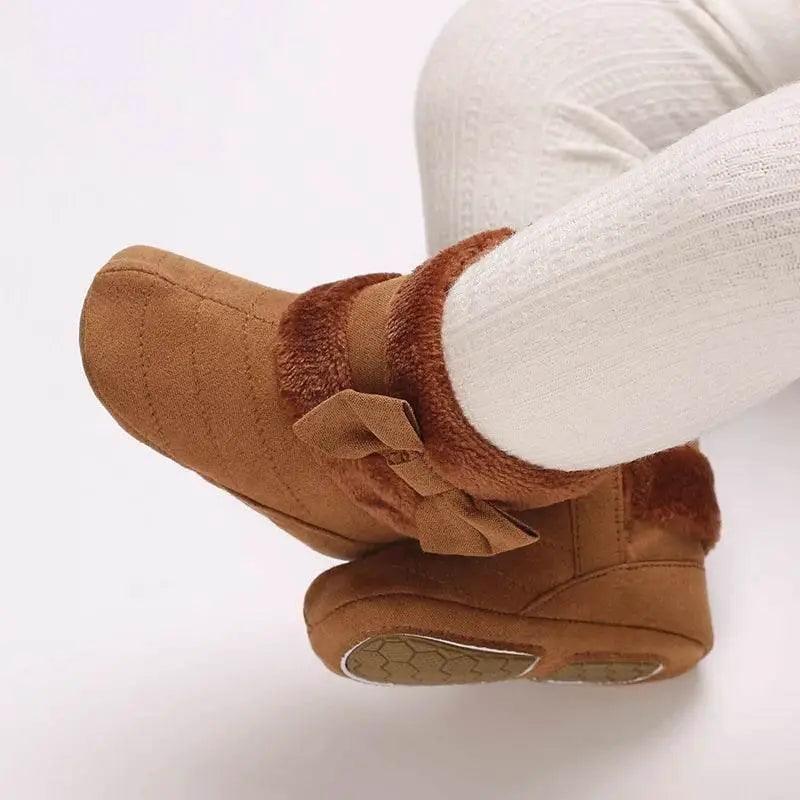  Adorable Fleece-Lined Bowknot Boots for Baby Girls - Cozy Indoor Footwear for Autumn and Winter -  ToylandEU™