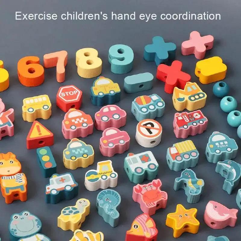  Kids Montessori Wooden Lacing Toy Bead Set For Children Cartoon Animals Fruit Letters Threading -  ToylandEU™