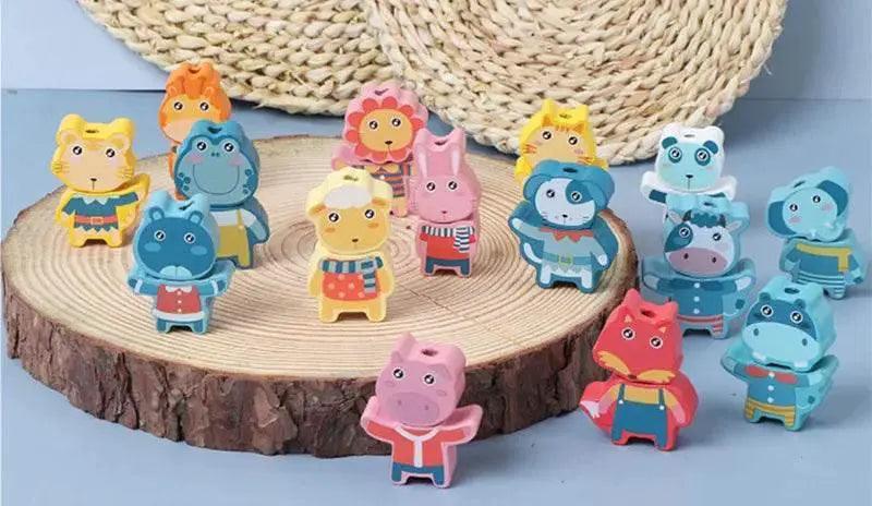  Kids Montessori Wooden Lacing Toy Bead Set For Children Cartoon Animals Fruit Letters Threading -  ToylandEU™