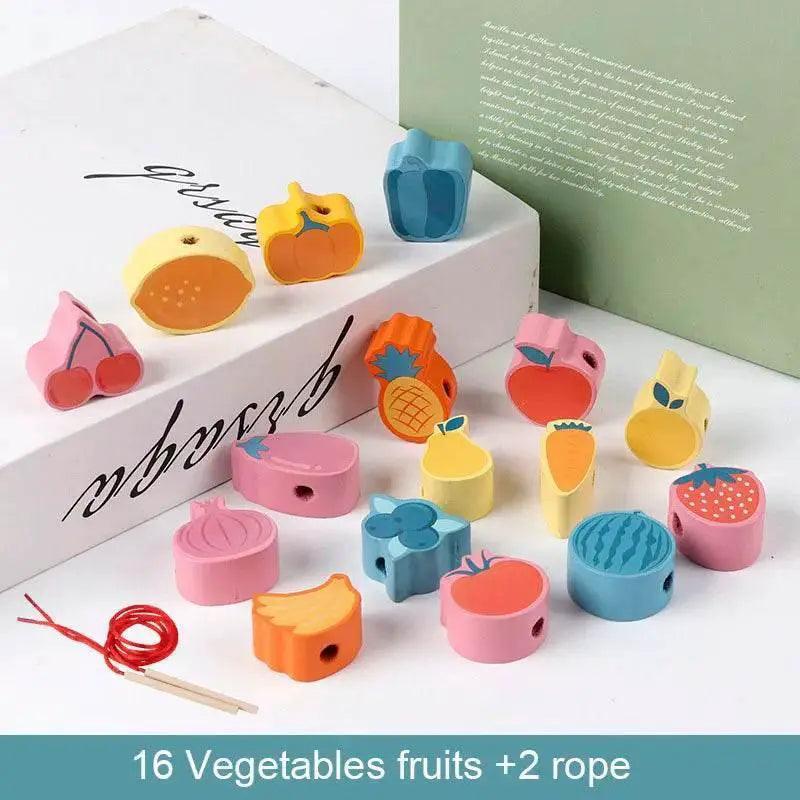  Kids Montessori Wooden Lacing Toy Bead Set For Children Cartoon Animals Fruit Letters Threading -  ToylandEU™